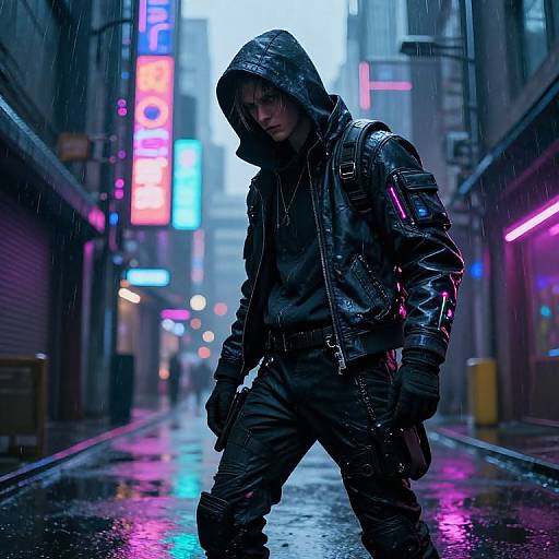 Futuristic Cyberpunk Hacker in Neon Alley