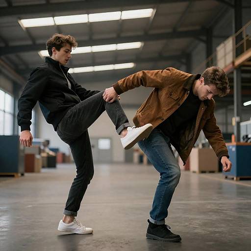 Intense Confrontation in an Industrial Warehouse