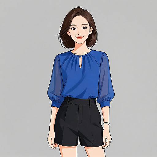 Chic Woman in Royal Blue Blouse