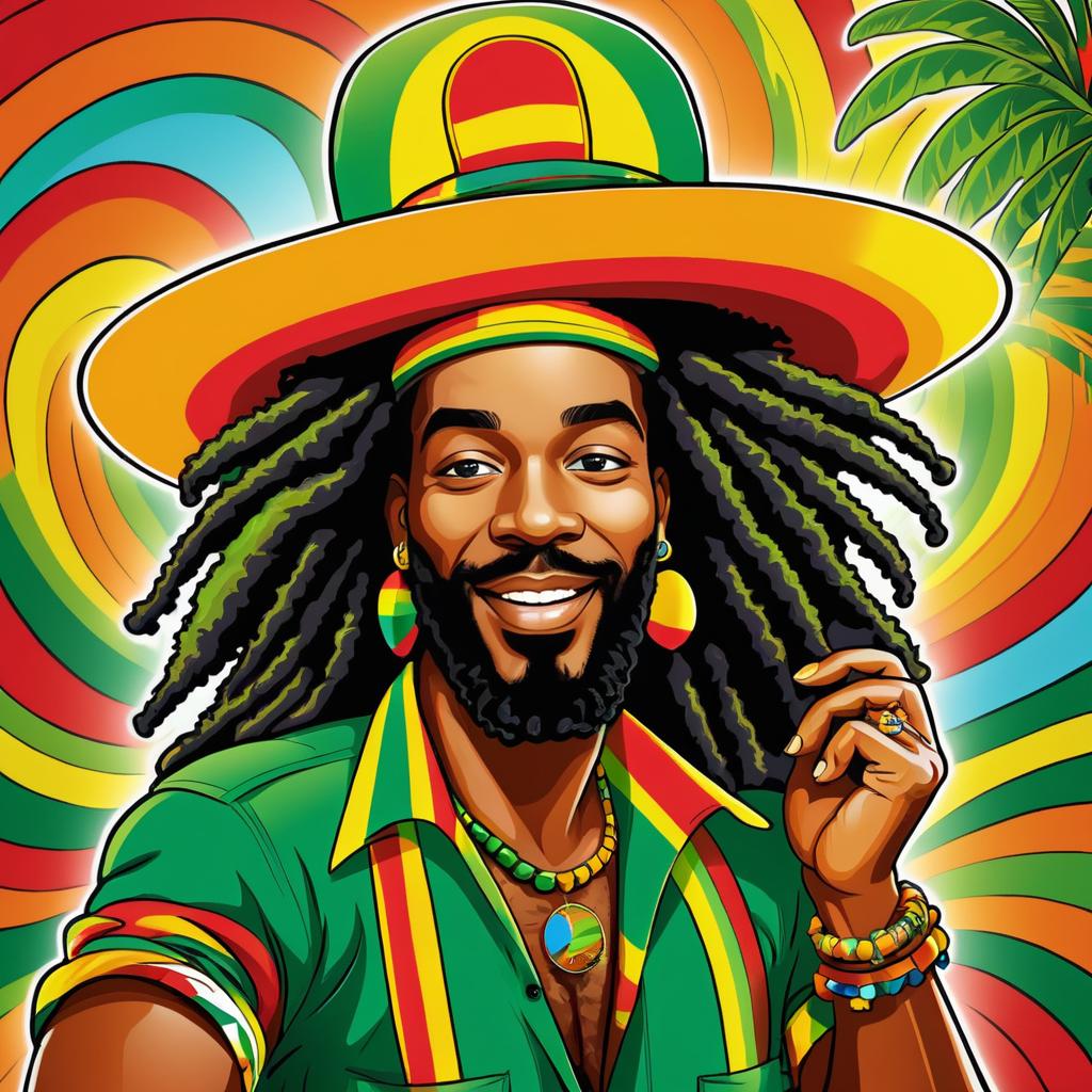 Vibrant Rastafarian Cartoon Pin-Up Art