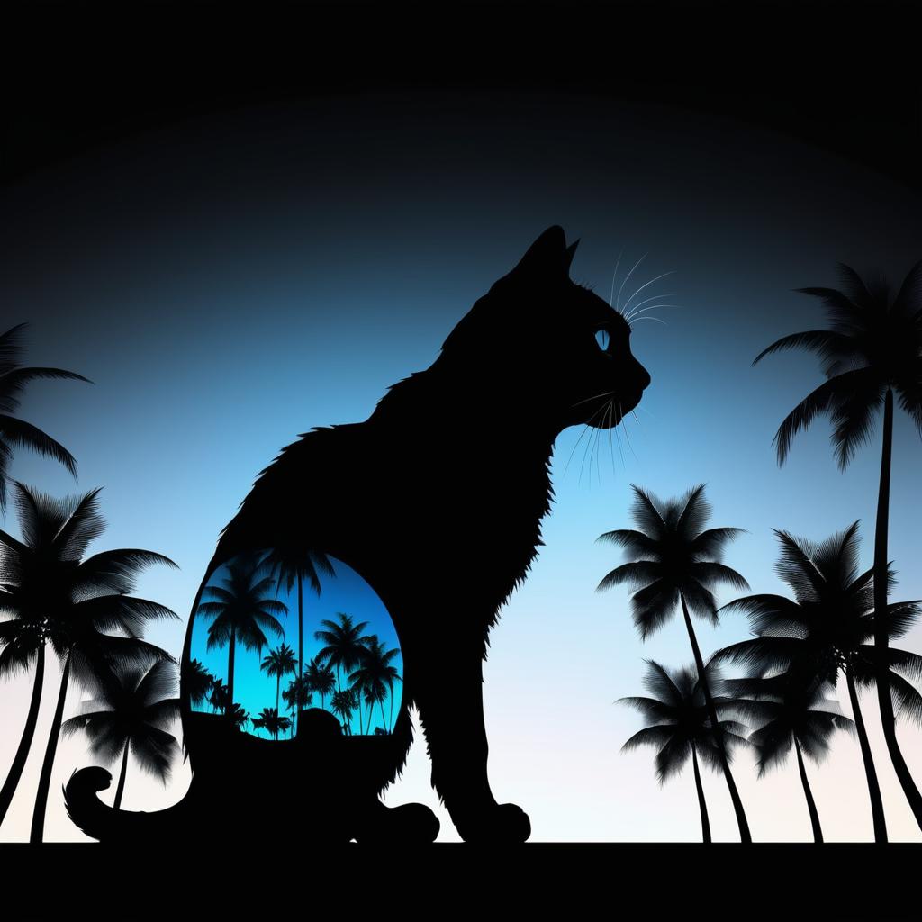 Silhouette Cat with Palm Trees Effect