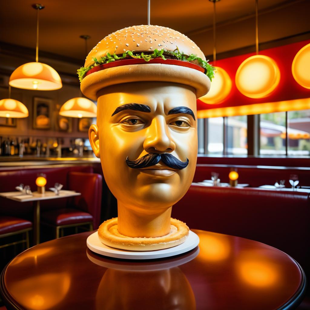 Burger Sculpture Art in Upscale Dining