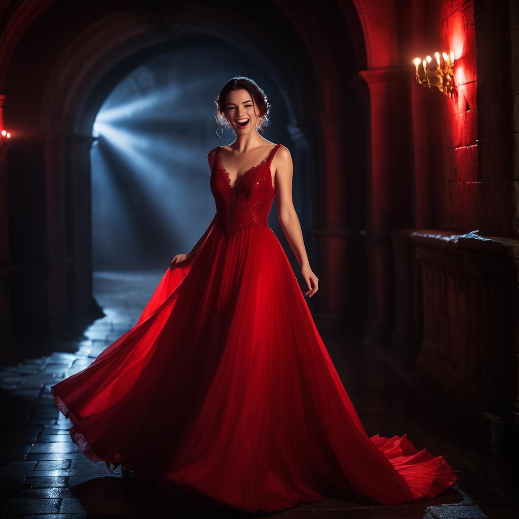 Elegant Woman in Gothic Castle