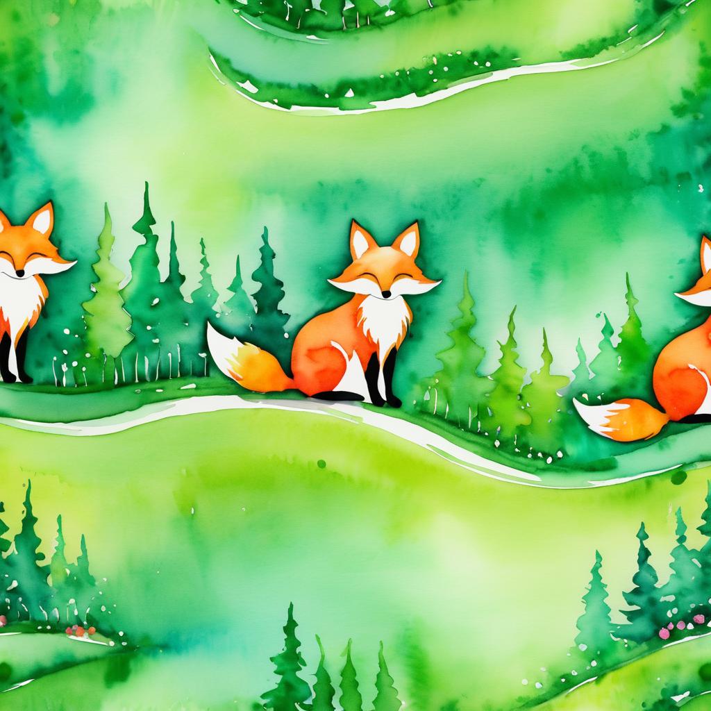 Whimsical Watercolor Fox on a Road