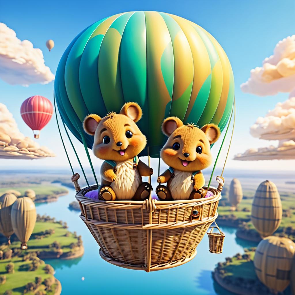 Adorable Quokkas in Anime Hot Air Balloon