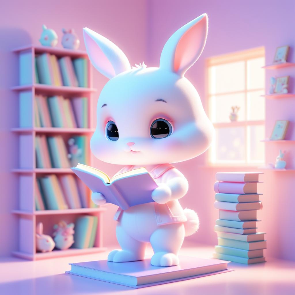 Cute Bunny Reading in Pastel Wonderland