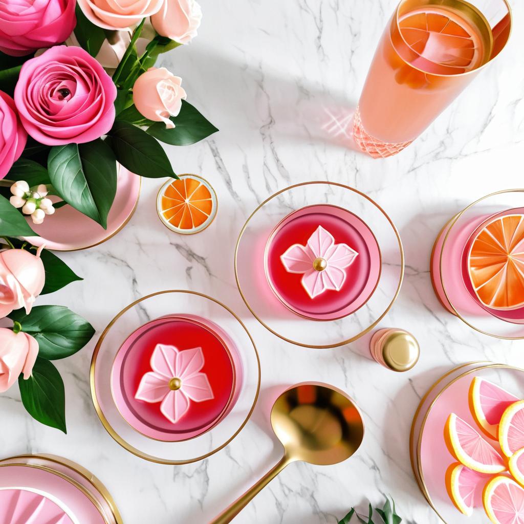 Opulent Flatlays with Pink Champagne and Flowers