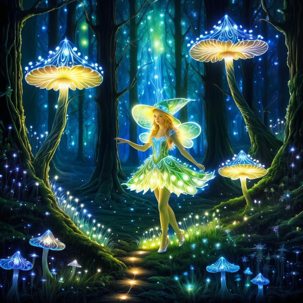 Glowing Mushroom Faerie in Magical Forest