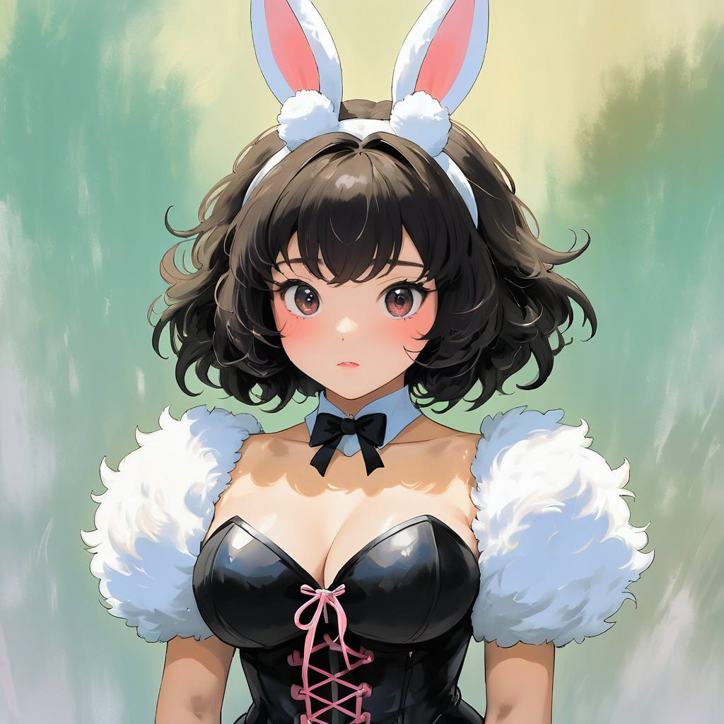 Surprised Bunny Girl Warrior in Ghibli Style