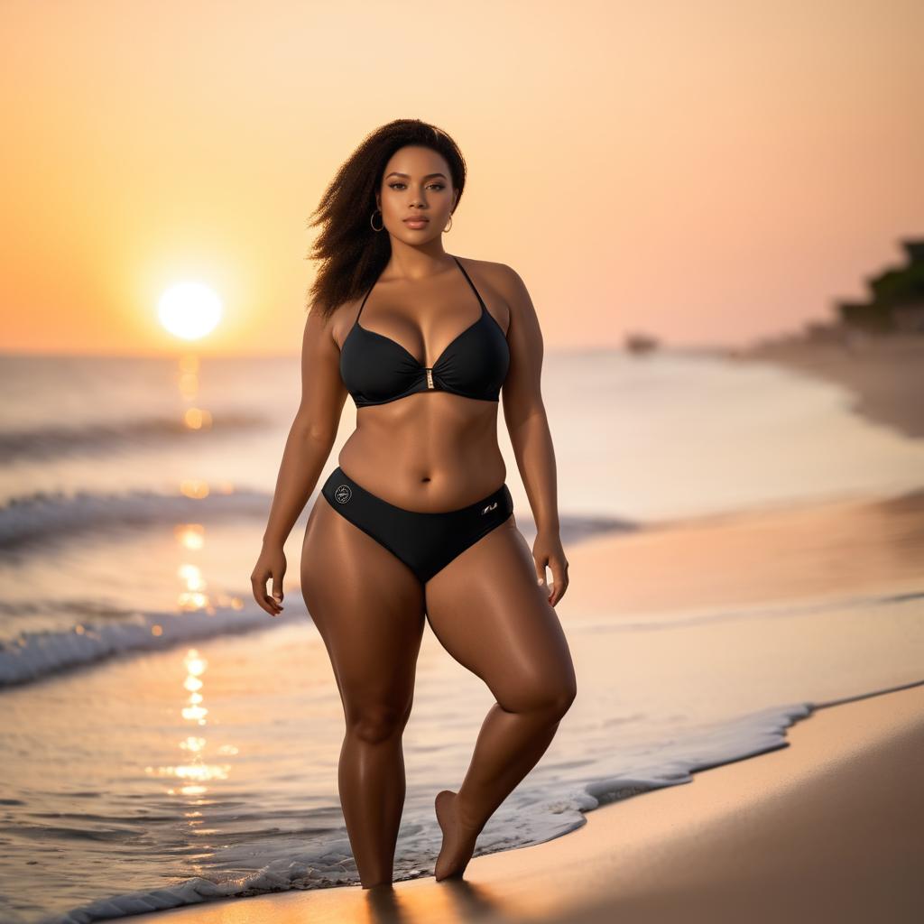 Curvy Woman at Beach Sunset