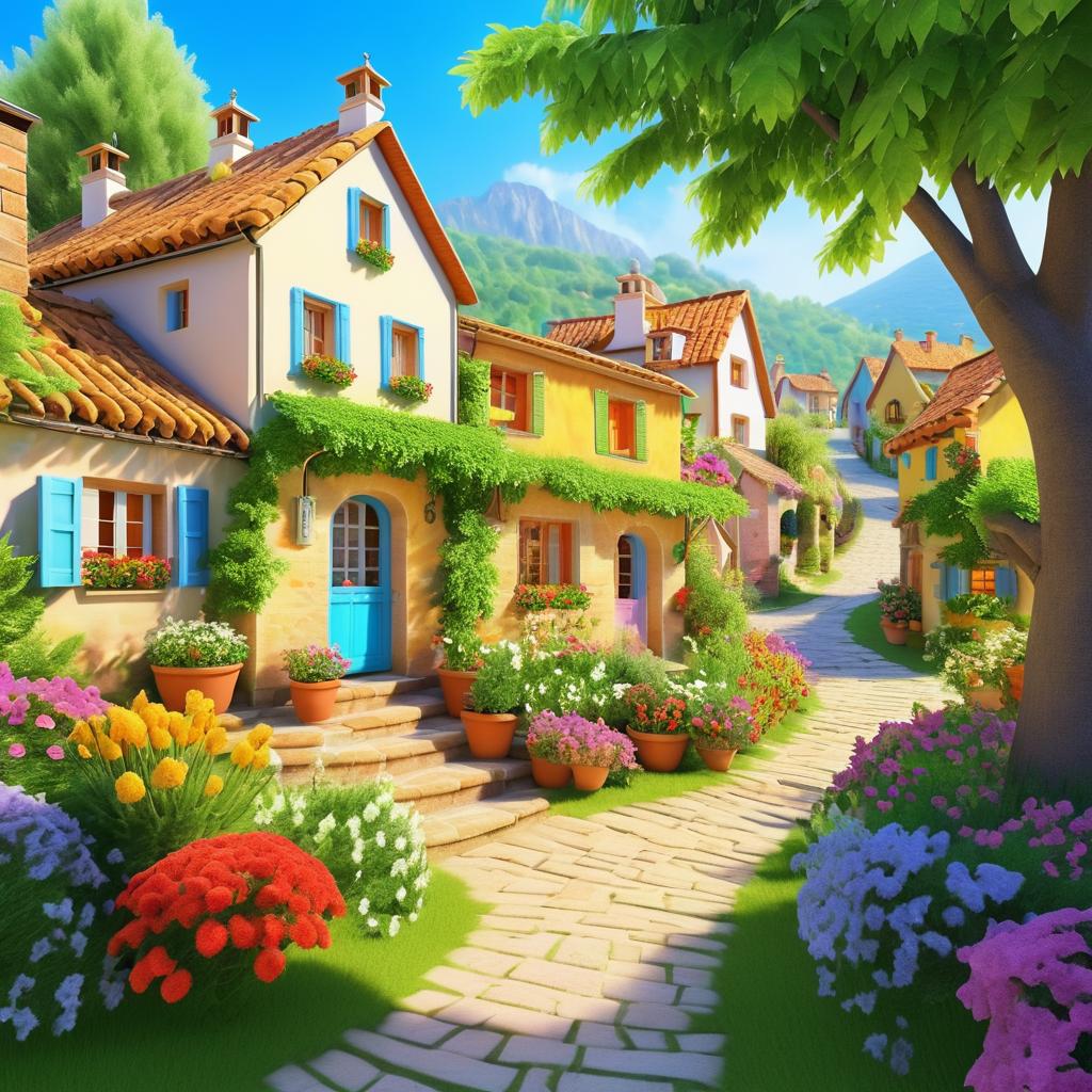 Charming Village Scene of Happiness