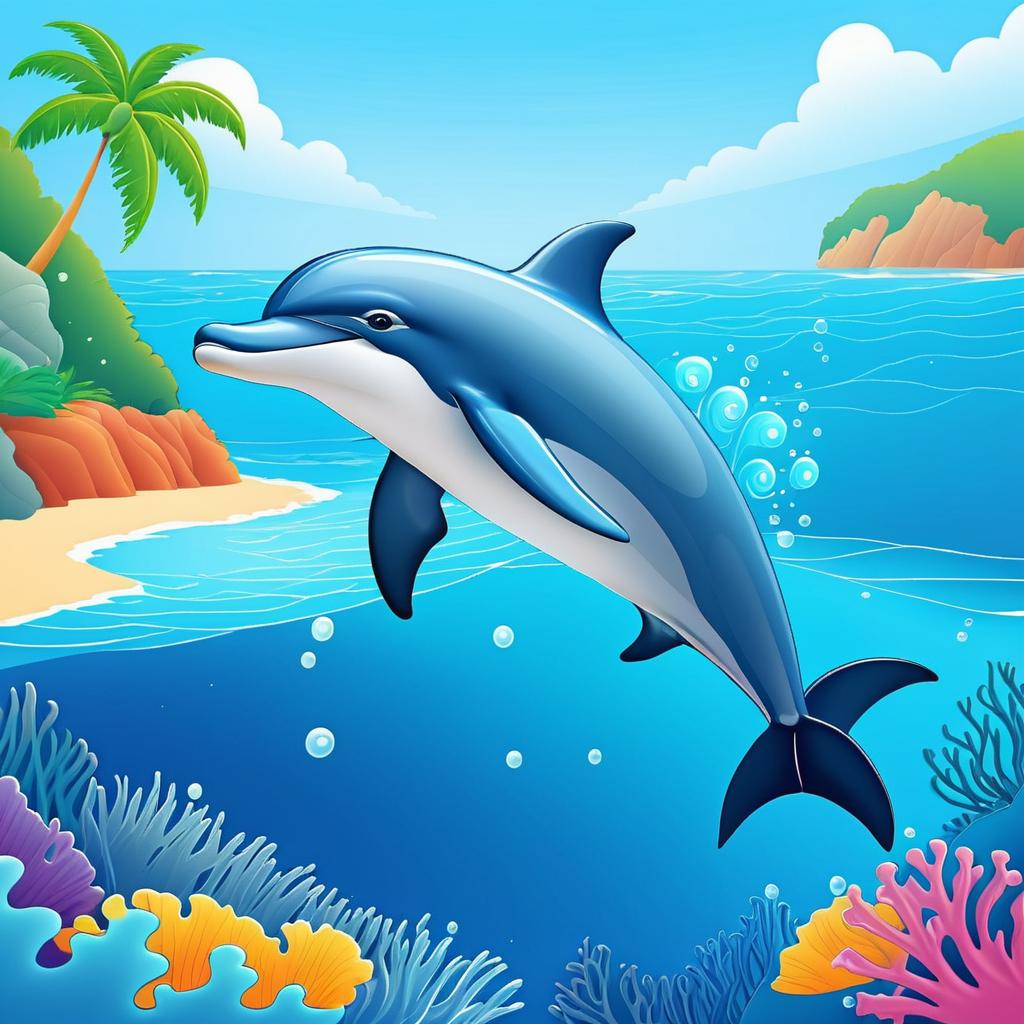 Playful Dolphin in Ocean Cove Illustration