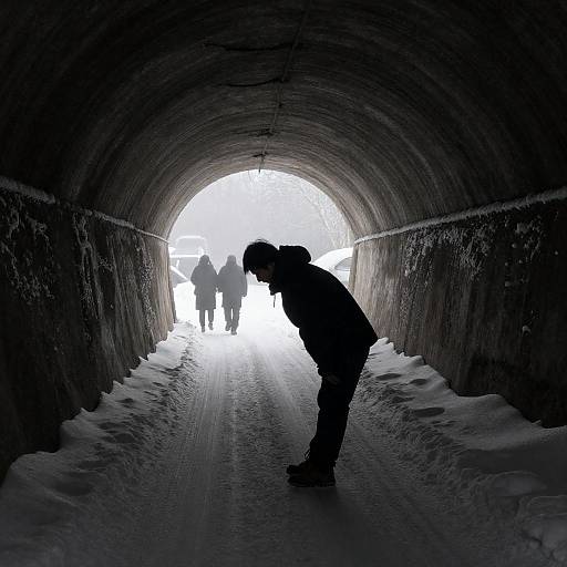 Mysterious Walker in Snowy Tunnel
