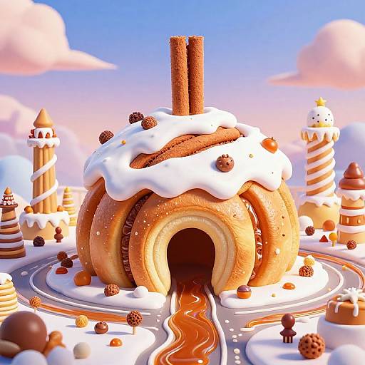 Whimsical 3D Cinnamon Roll City