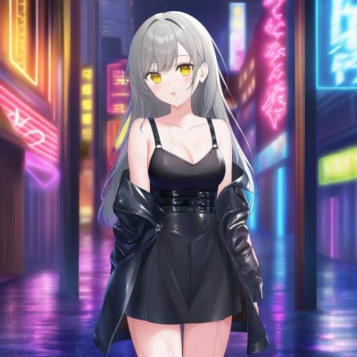 Energetic Girl in Neon City Lights