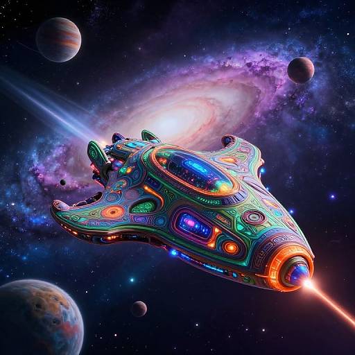 Vibrant Futuristic Alien Spaceship Scene