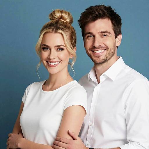 Smiling Couple in White Clothing