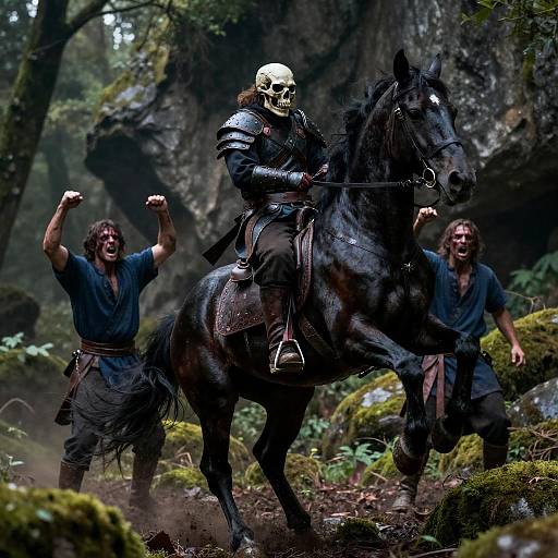 Zombie Warrior Riding in Dark Forest