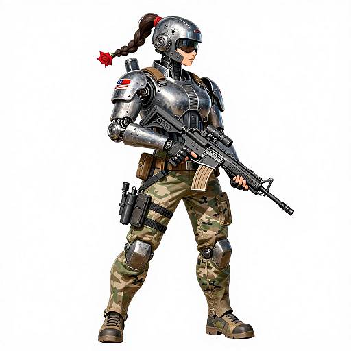 Female Mech Exoskeleton Soldier with Rifle