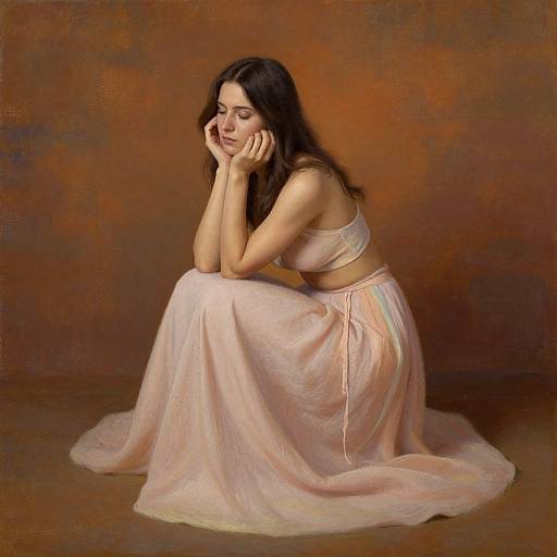Contemplative Woman in Pastel Attire