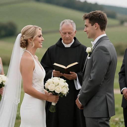 Sunlit Hillside Wedding: Bride and Groom