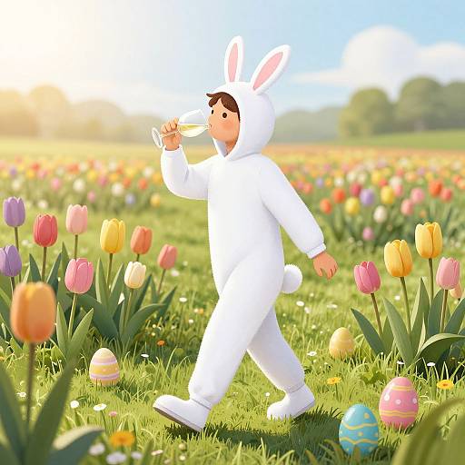 Scribble Bunny Costume in Flower Field