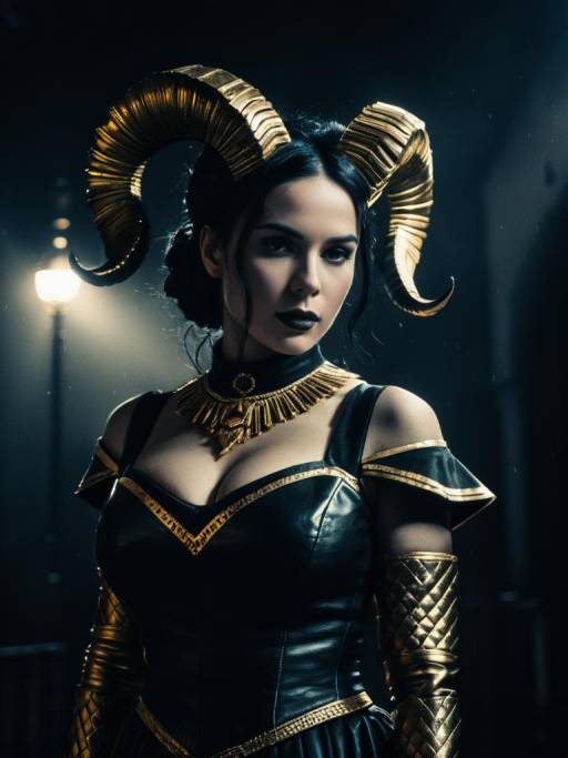 Woman in Ram Horn Costume