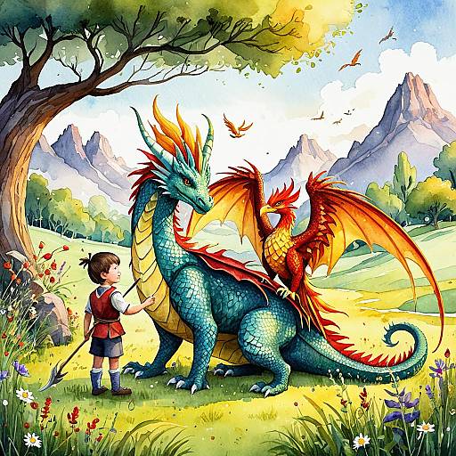 Young Dragon Tamer with Friendly Phoenix