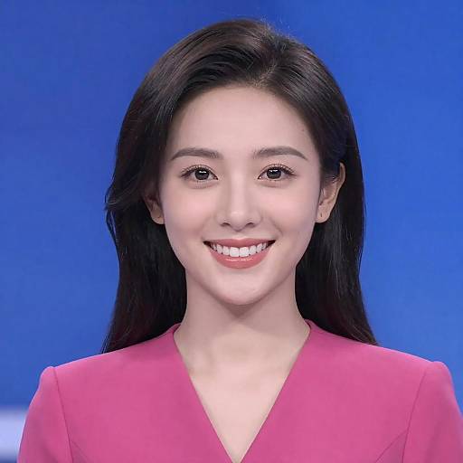 Smiling News Anchor in Pink Blouse