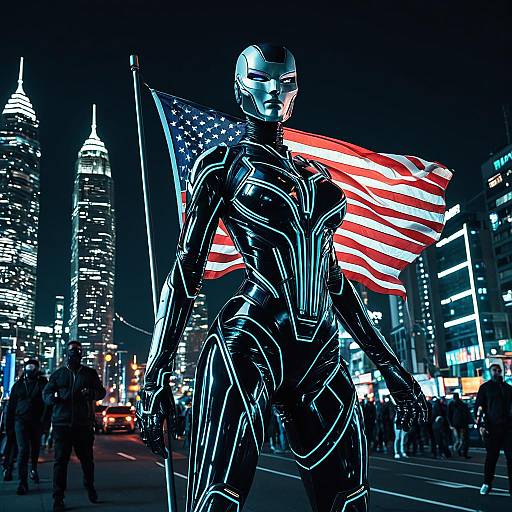 Futuristic Android in Neon Cityscape