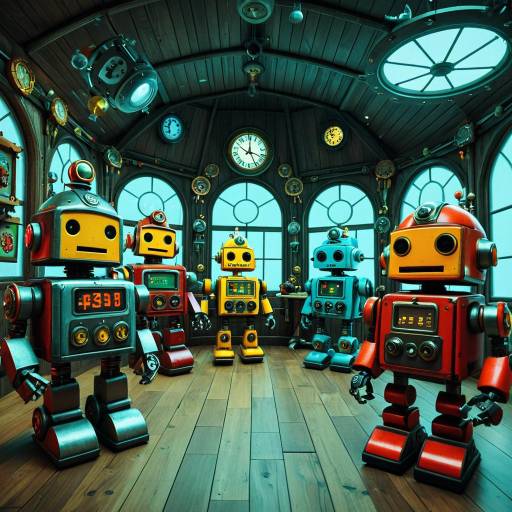 Vintage Robots in Cozy Clockpunk Laboratory
