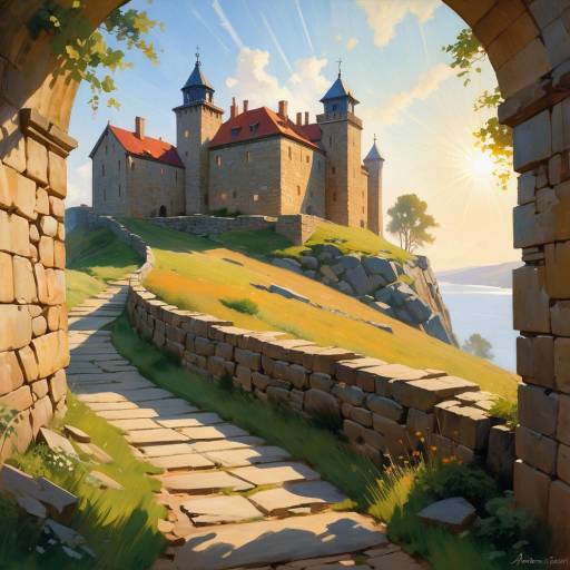 Sunlit Medieval Castle on Hill