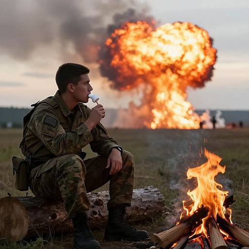 Modern Soldier Campfire with Explosion