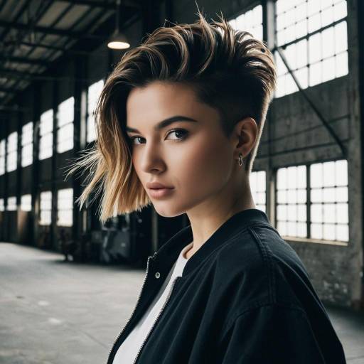 Woman with Tapered Cut Hairstyle in Industrial Warehouse