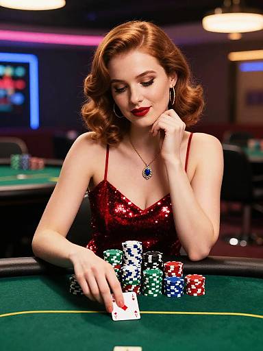 Glamorous Woman Playing High-Stakes Poker