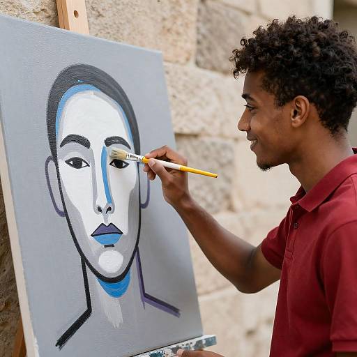 Young Artist Creating Colorful Abstract Art