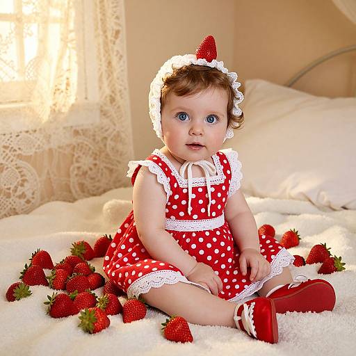 Adorable Baby Girl with Strawberries