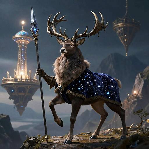 Baroque Stag Knight on Floating Mountain