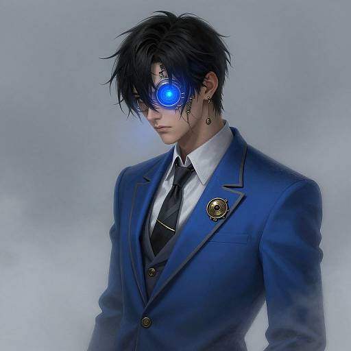 Misty Steampunk Man in Blue Suit