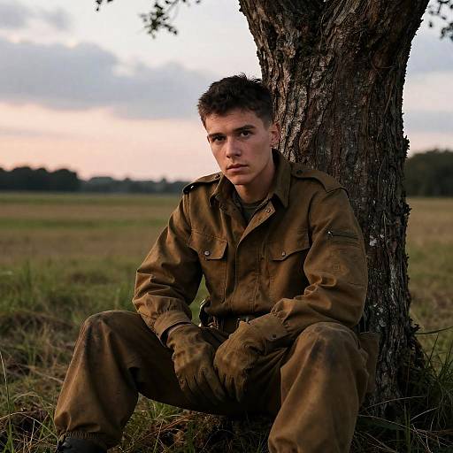 Young Soldier in a Serene Setting