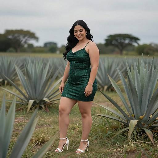 Curvy Woman in Sparkly Green Dress