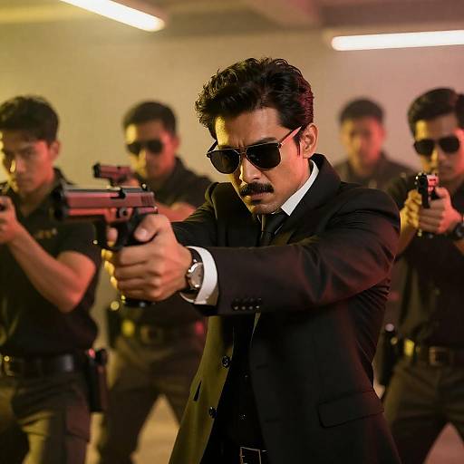 Intense Action Scene with Armed Men