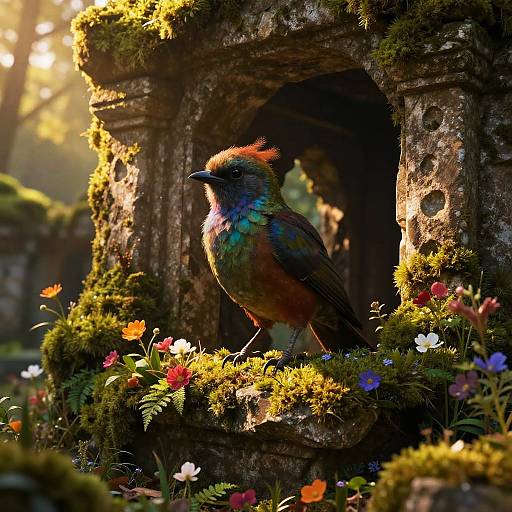 Feathertail Among Ancient Mossy Ruins