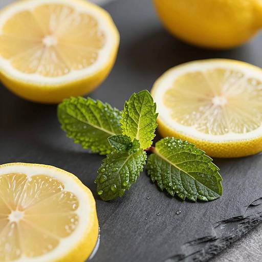 Dewy Mint and Lemon Close-Up Photography