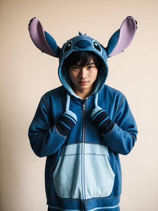 Realistic Man Cosplaying as Stitch