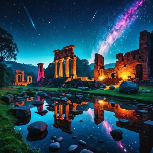 Enchanted Ancient Ruins Under Starry Sky