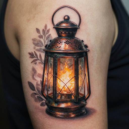 Realistic Lantern Tattoo with Floral Accents