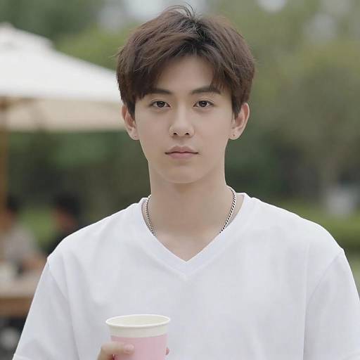 Casual Summer Portrait with Pink Cup