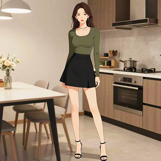 Chic Woman in Urban Kitchen Style