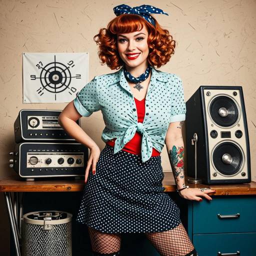 Stylish Pin-Up Woman with Retro Audio Equipment